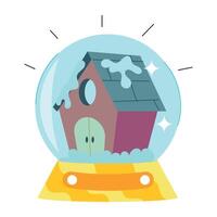 A flat style sticker of snow globe with house in it vector