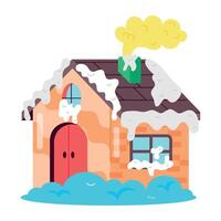 A flat style sticker of winter house with snow on it vector