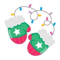 Wool gloves with light string, flat style sticker Wool gloves with light string, flat style sticker vector