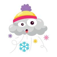 WebA flat style mascot of snowy cloud with winter beanie vector