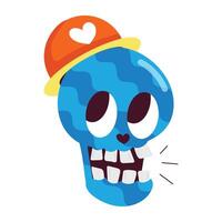 WebFlat style sticker of laughing skull with cap vector