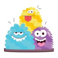 WebCute monster characters with funny expressions, flat cartoon style vector