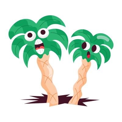 WebA flat style sticker of palm trees with emoji faces