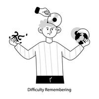 Difficulty remembering doodle mini illustration vector