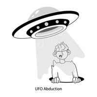 Hand drawn mini illustration of ufo abduction vector