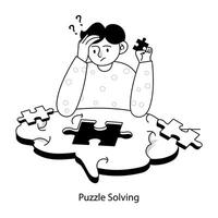 A hand drawn mini illustration of puzzle solving vector