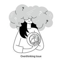 Basic RGBPerson with overthinking issue, doodle mini illustration vector