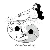 Basic RGBA hand drawn mini illustration of control overthinking vector