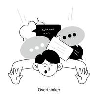 Basic RGBHand drawn mini illustration of an overthinker vector