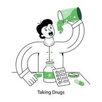 WebCharacter based line style mini illustration of taking drugs vector