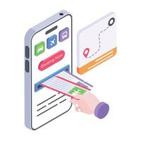 Modern ticket booking icon in isometric style vector