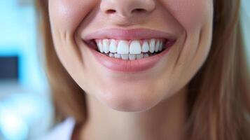 Close-up of smiling woman with healthy teeth. Dentistry concept photo