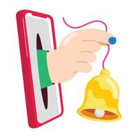 WebA hand with bell showing mobile notification, comic style sticker vector