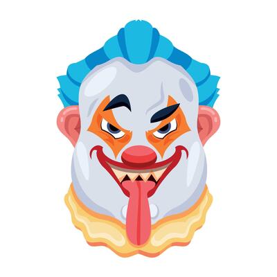 Basic RGBFlat cartoon style horror clown face with creepy smile