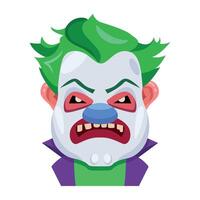 Basic RGBA flat style character of scary joker vector