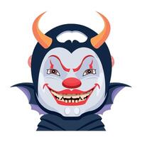 Basic RGBClown evil face with devil horns, flat icon vector