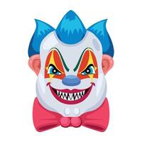 Basic RGBBuffoon head with creepy smile, flat icon vector