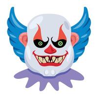 Basic RGBA flat icon of clown evil face with creepy smile vector