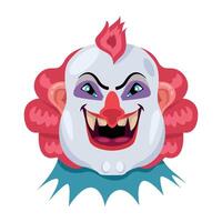 Flat style mascot of buffoon face with creepy smile vector