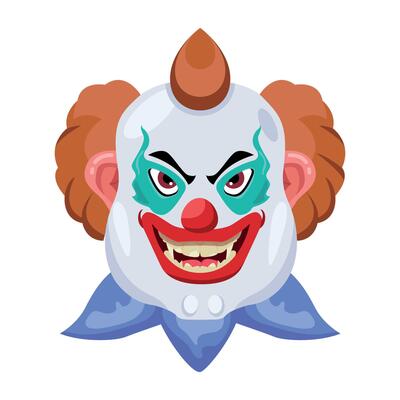 Basic RGBCrazy buffoon with evil smile, flat icon