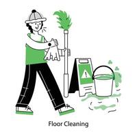 WebModern line style mini illustration of floor cleaning vector