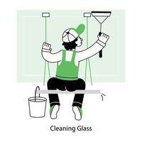 WebA character based outline mini illustration of cleaning glass vector