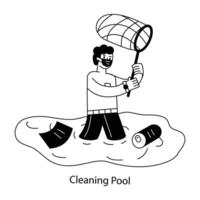WebA character based linear mini illustration of cleaning pool vector