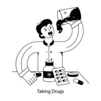 WebCharacter based line style mini illustration of taking drugs vector
