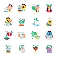 WebBundle of Flat Style Herb and Botany Stickers vector
