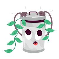 WebLeaves in garbage can, flat style sticker vector
