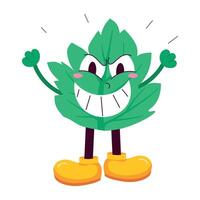 WebA flat style sticker of leaf emoji with smiling expression vector