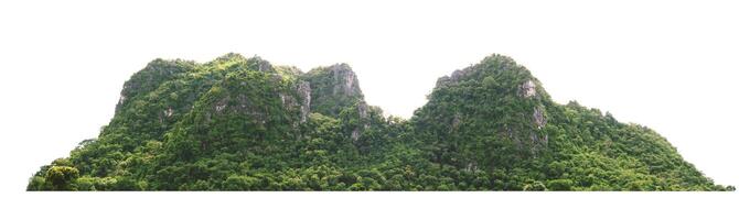 mountain range with green trees and a white background photo