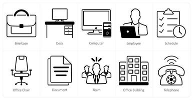 A set of 10 office icons as briefcase, desk, computer vector