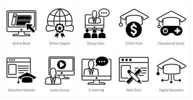 A set of 10 online education icons as online book, online degree, group class vector