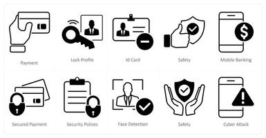 A set of 10 security icons as payment, lock profile, id card vector
