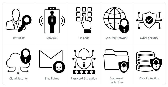 A set of 10 security icons as permission, detector, pin code vector