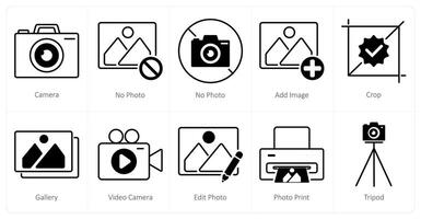 A set of 10 photography icons as camera, no photo, add image vector