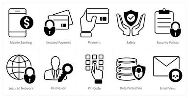 A set of 10 security icons as mobile banking, secured payment, payment vector