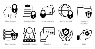 A set of 10 security icons as cloud security, security policies, secured payment vector