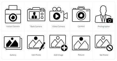 A set of 10 photography icons as instant camera, back camera, camera vector