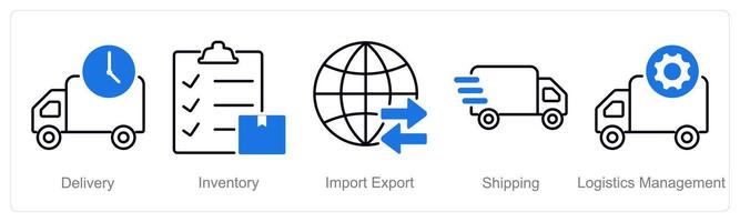 A set of 5 Logistics icons as delivery, inventory, import export vector