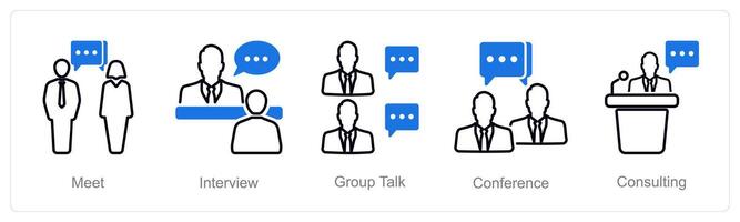 A set of 5 Meeting icons as meet, interview, group talk vector