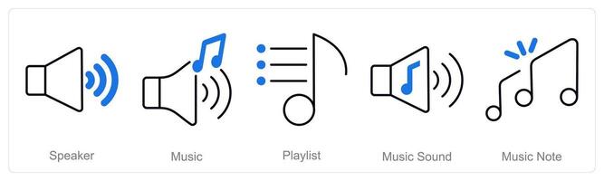 A set of 5 Music icons as speaker, music, playlist vector