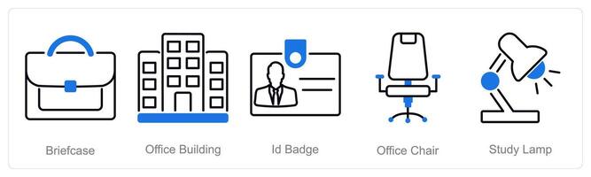 A set of 5 Office icons as briefcase, office building, id badge vector
