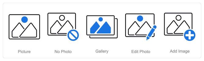 A set of 5 Photography icons as picture, no photo, gallery vector