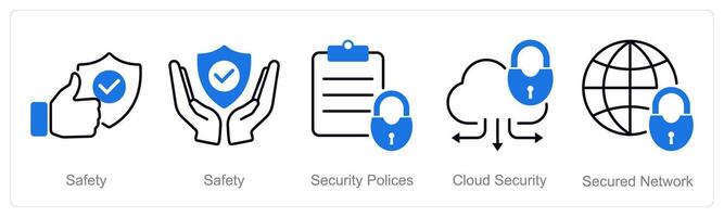 A set of 5 security icons as safety, security policies, cloud security vector