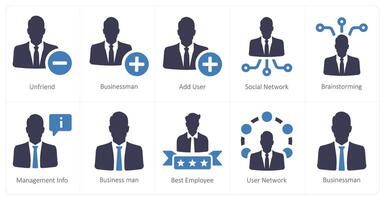 A set of 10 web marketing icons as unfriend, business, add user vector