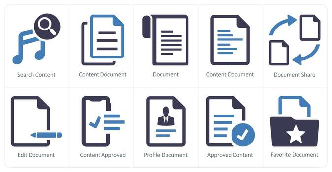 A set of 10 web marketing icons as search content, content document, document vector