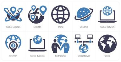A set of 10 web marketing icons as global location, location, world vector