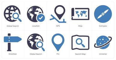 A set of 10 web marketing icons as global search, location, gps vector